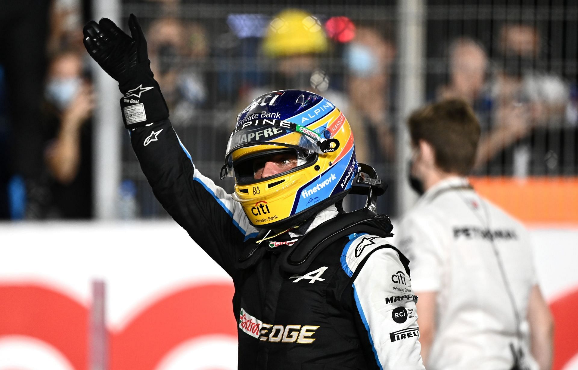 Third-placed Fernando Alonso in parc ferme after the Qatar Grand Prix.