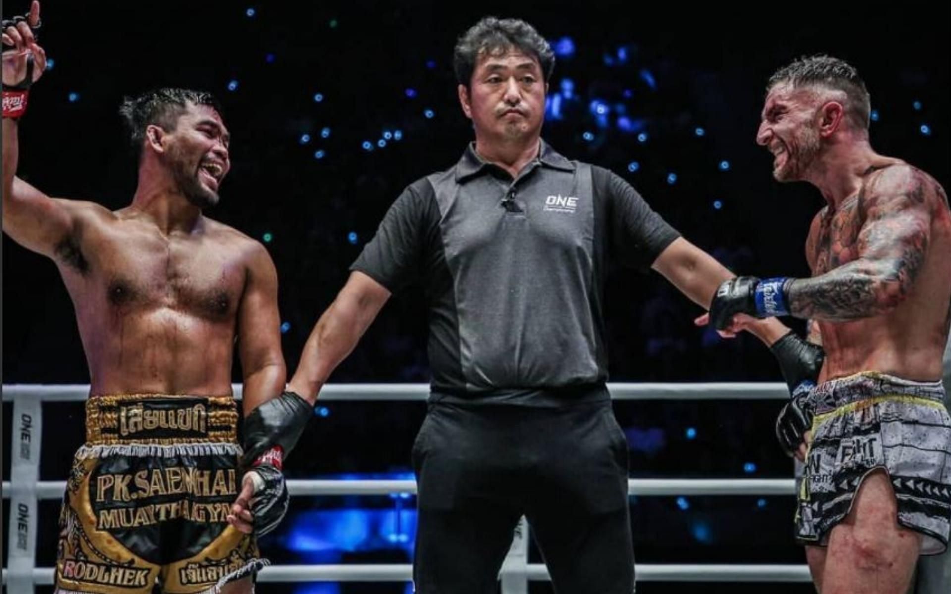 Rodlek (left) and Liam Harrison (right) put on a Muay Thai classic in 2019. (Image Courtesy: @rodlek_pk on Instagram)