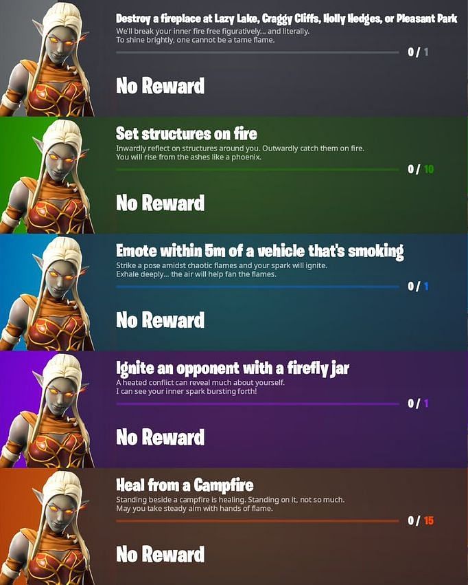 Fortnite Season 8 Ember Fire Yoga questline challenges (Image via MechLeak/Twitter)