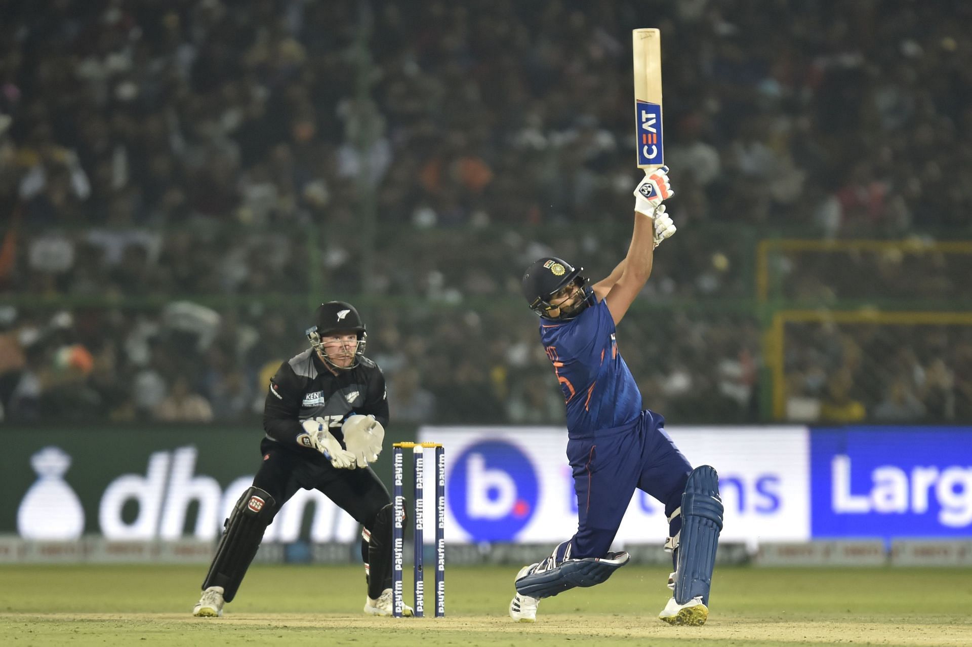 Rohit Sharma plays a stroke during the first T20I. Pic: Getty Images