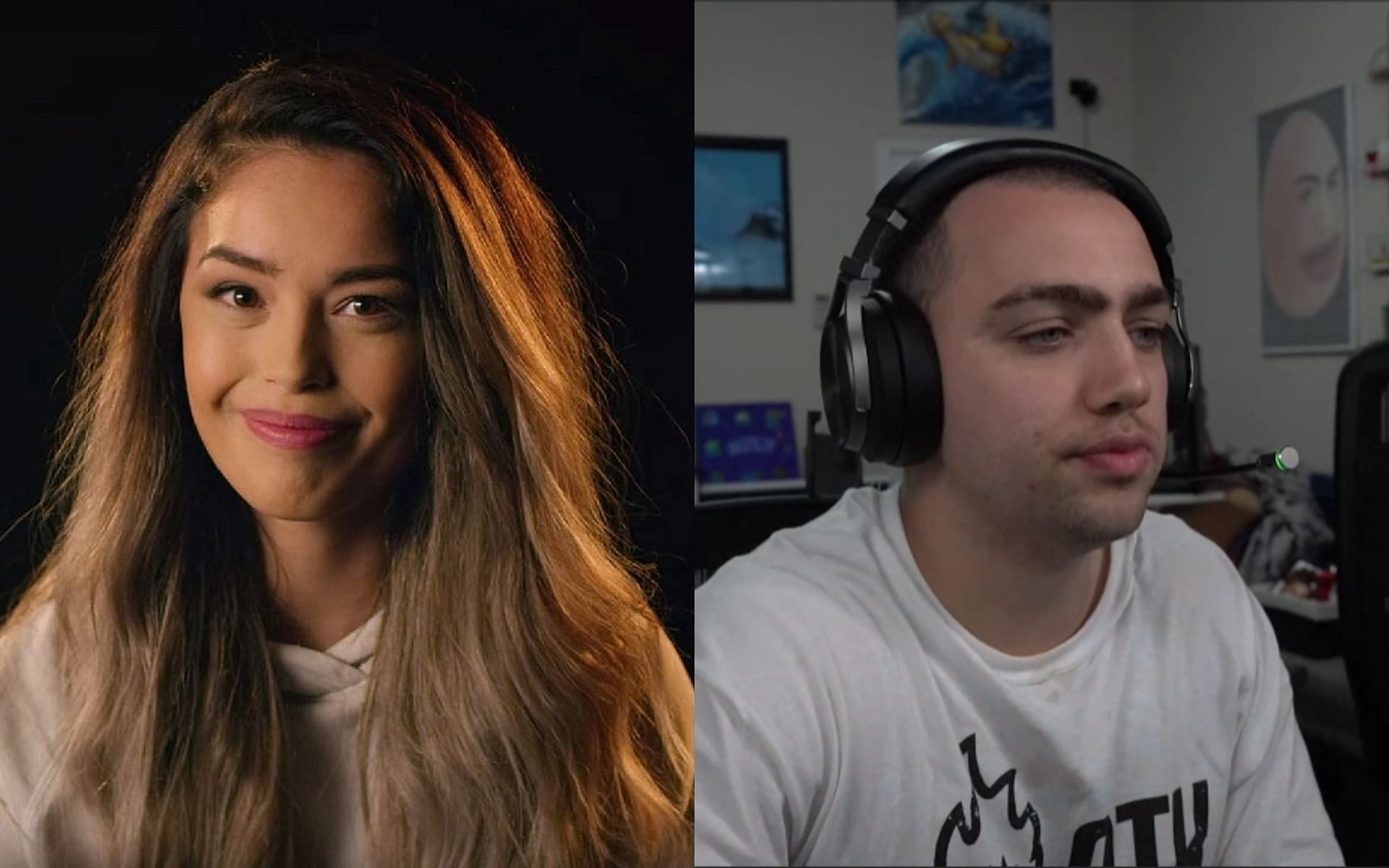 Mizkif inadvertently cracks a joke at Valkyrae&#039;s expense while trying not to (Images via Twitter/Twitch)