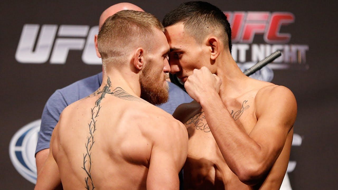 Conor McGregor and Max Holloway facing off against one another