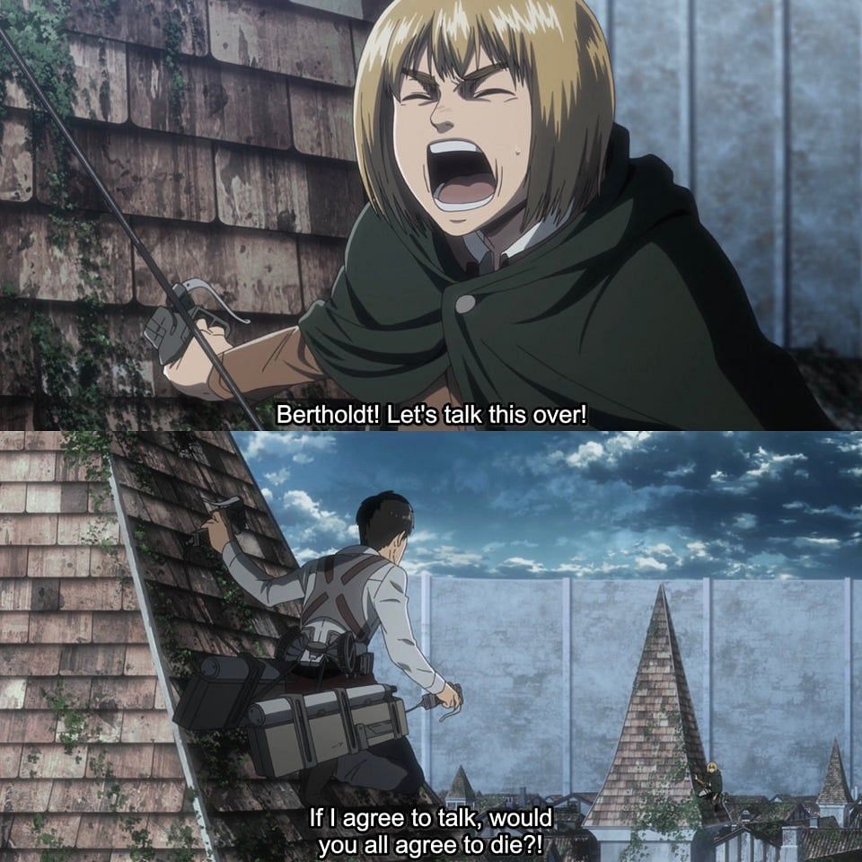 Armin trying to negotiate with Bertholdt (Image via YoMikeeHey/ Reddit)
