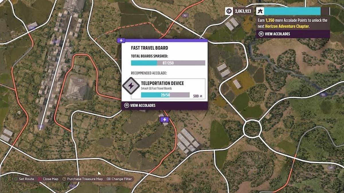 A Fast Travel Board on the Forza Horizon 5 map. (Image via Playground Games)
