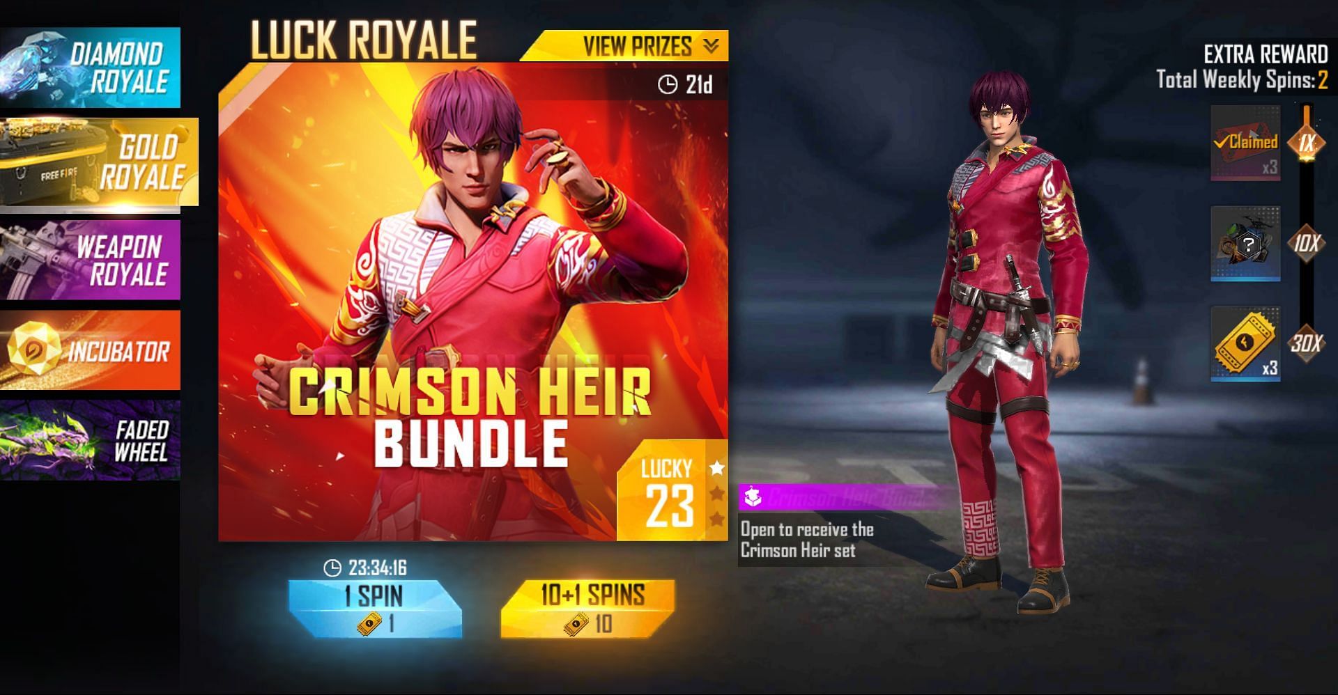 The Gold Royale ends in 21 days, i.e., on 1 December (Image via Free FIre)