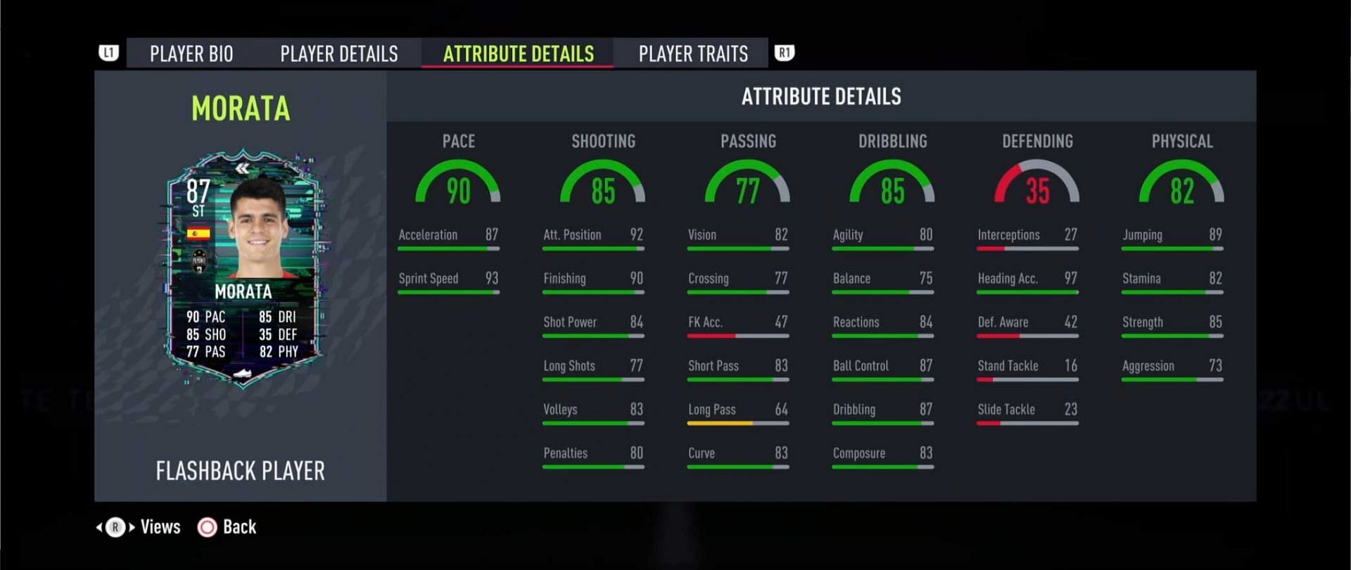 Alvaro Morata Flashback card stats (Image via FIFA 22)