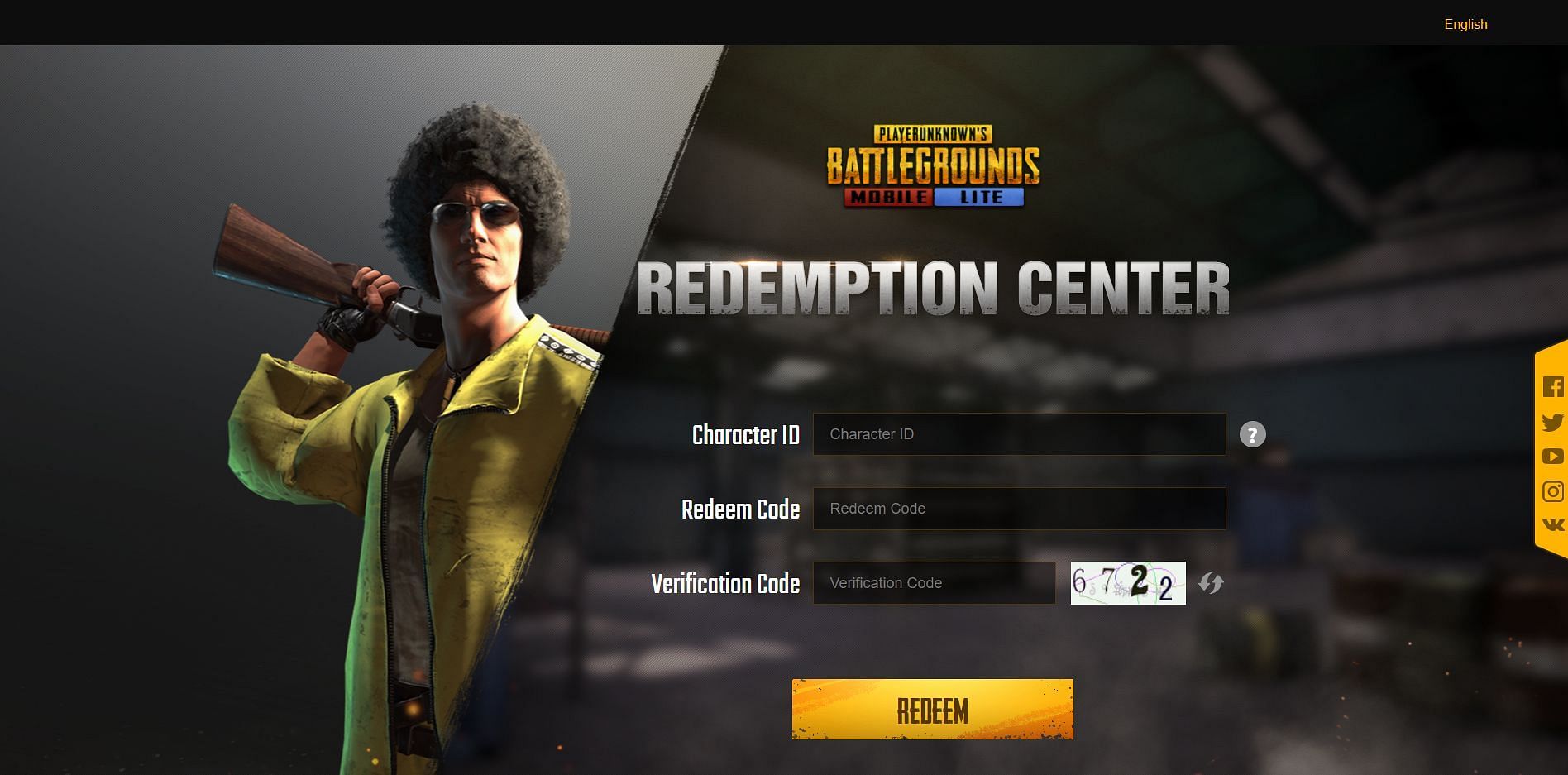 Codes can be only be used by users on the official Redemption Center (Image via PUBG Mobile Lite)