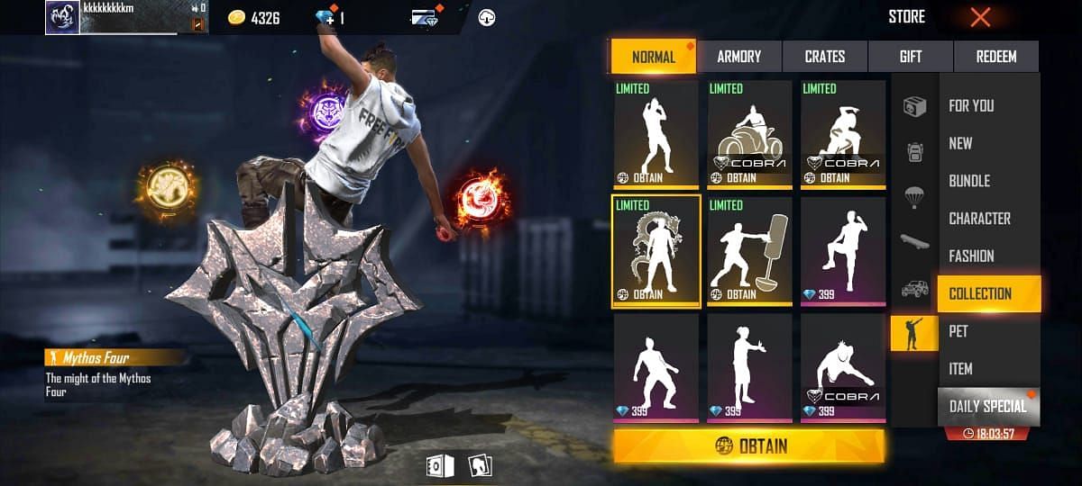 Mythos Four emote in Free Fire (Image via Garena)