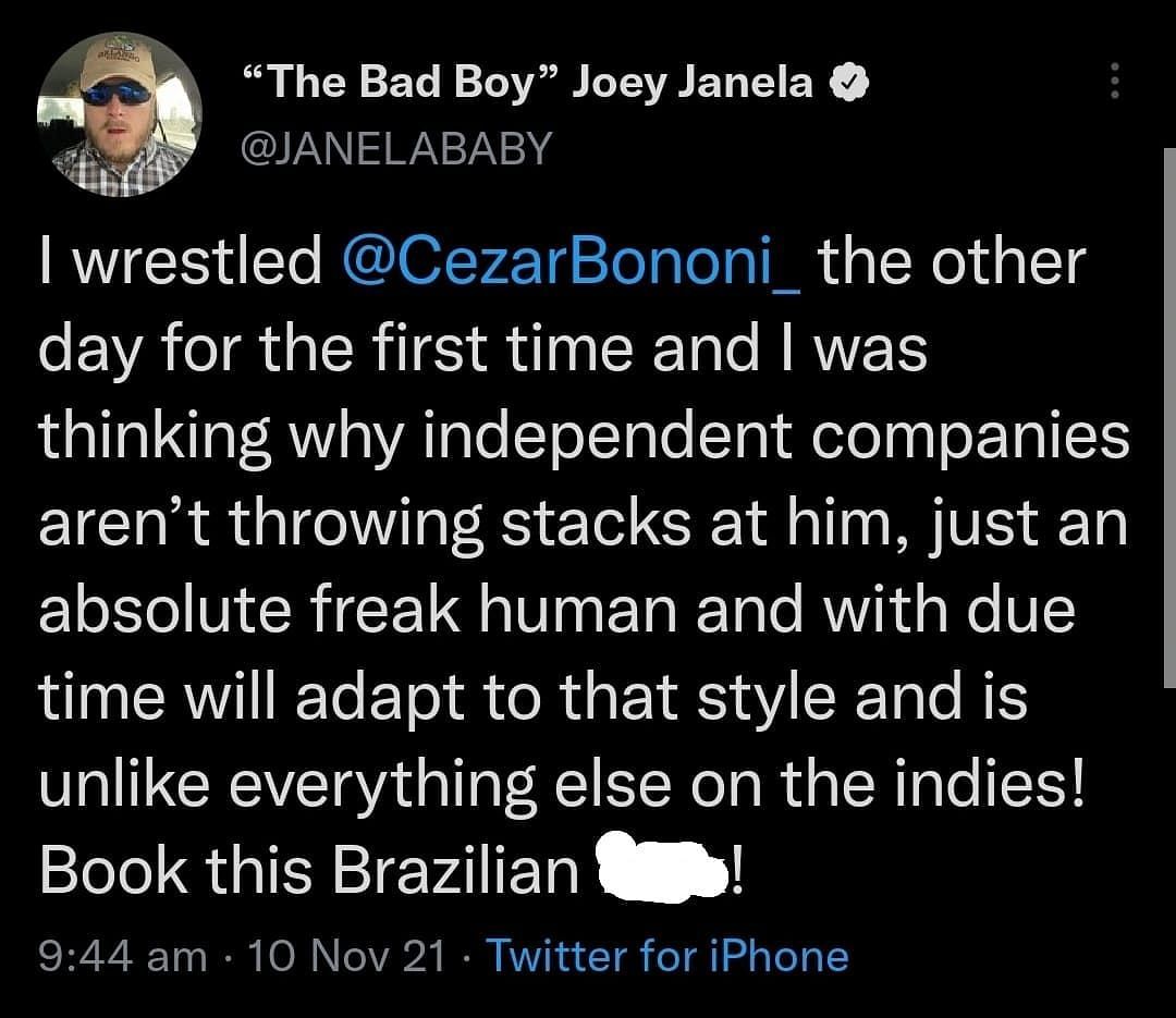 Joey Janela&#039;s message for Cezar Bononi