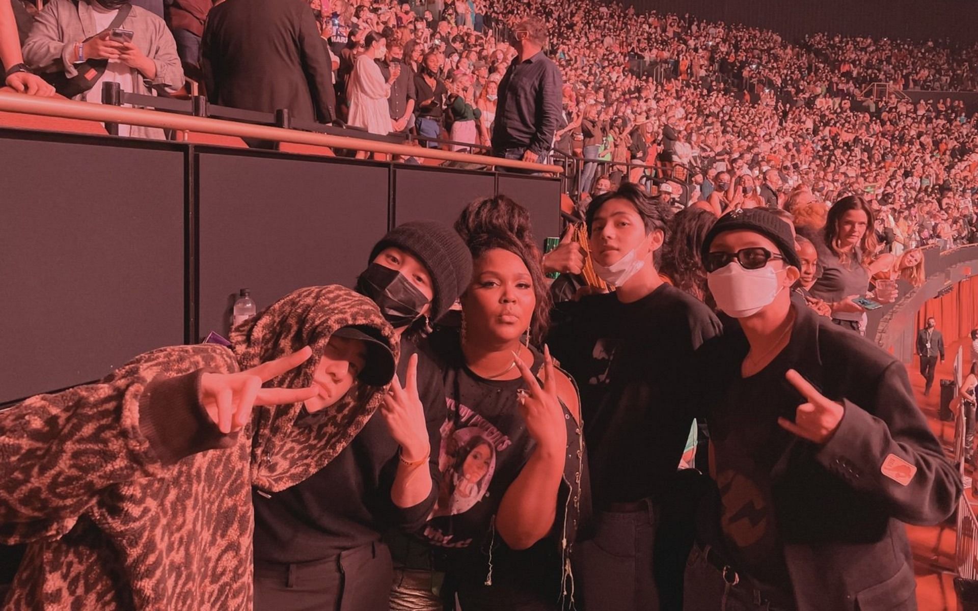 BTS and Lizzo meet up at Harry Style&#039;s concert in LA (Image via Twitter/@BTS_twt)