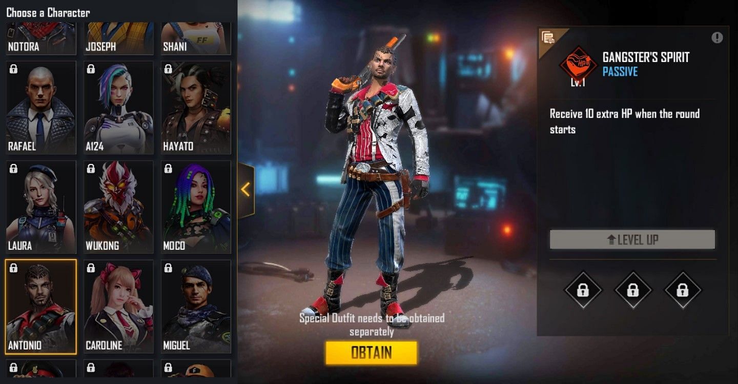 Antonio gives additional HP (Image via Free Fire)