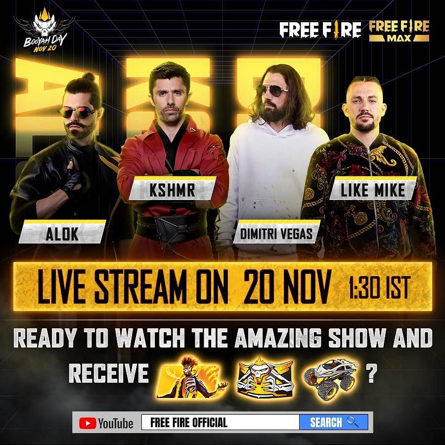 Free Fire livestream on 20 November 2021 at 1.30 am IST