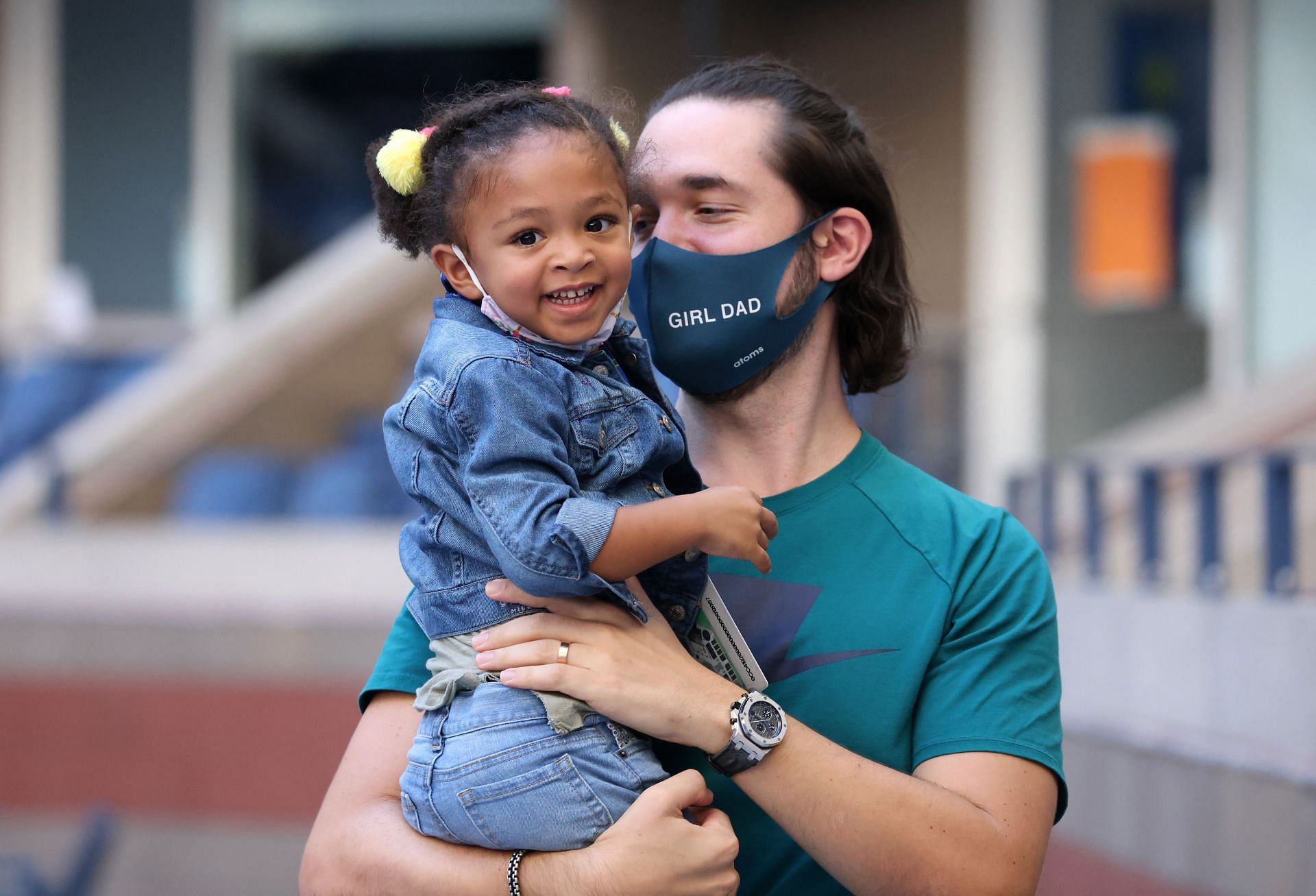 Serena Williams was accompanied by husband Alexis and Olympia.