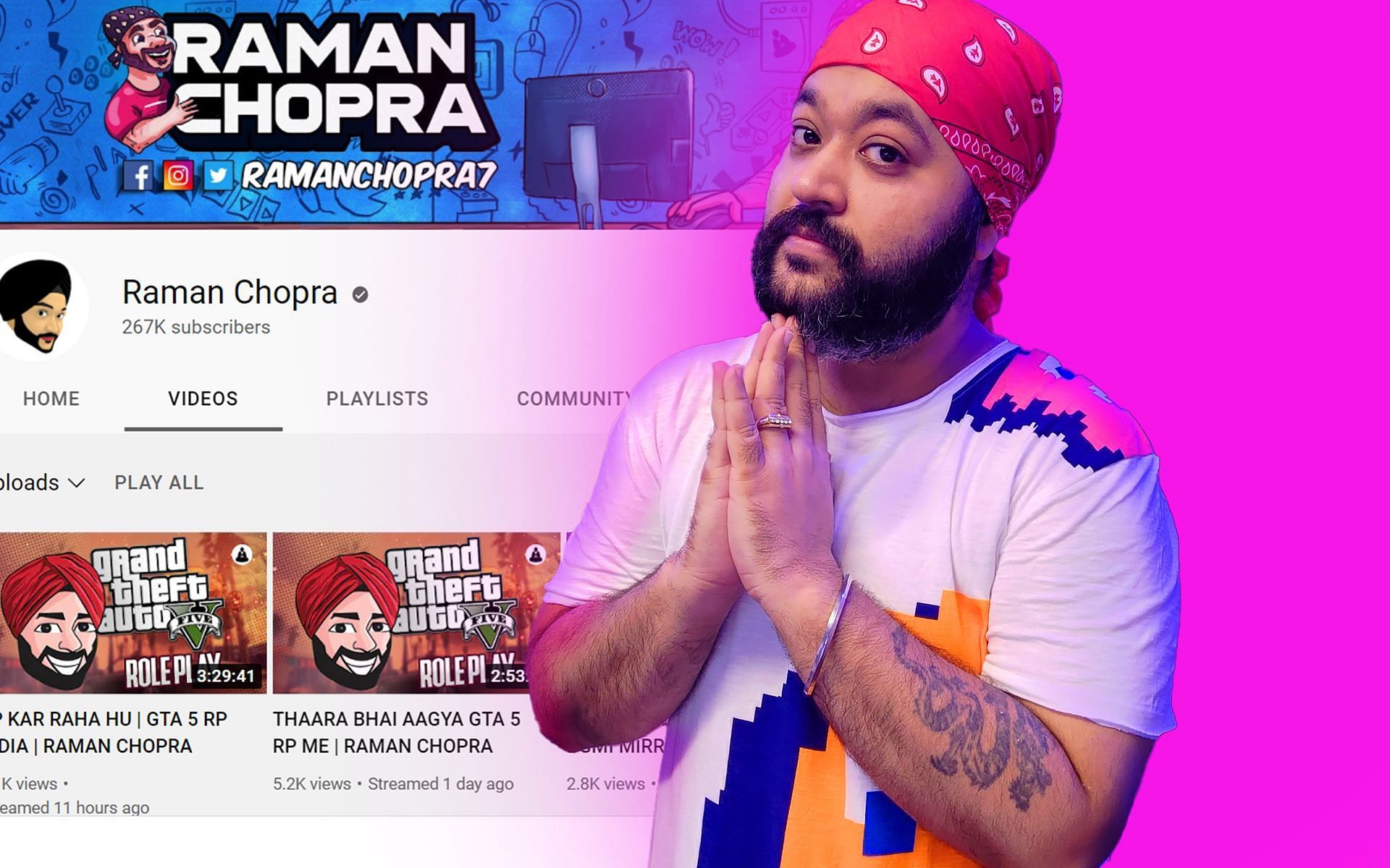 Raman Chopra has over 267K subscribers on YouTube (Image via Sportskeeda)