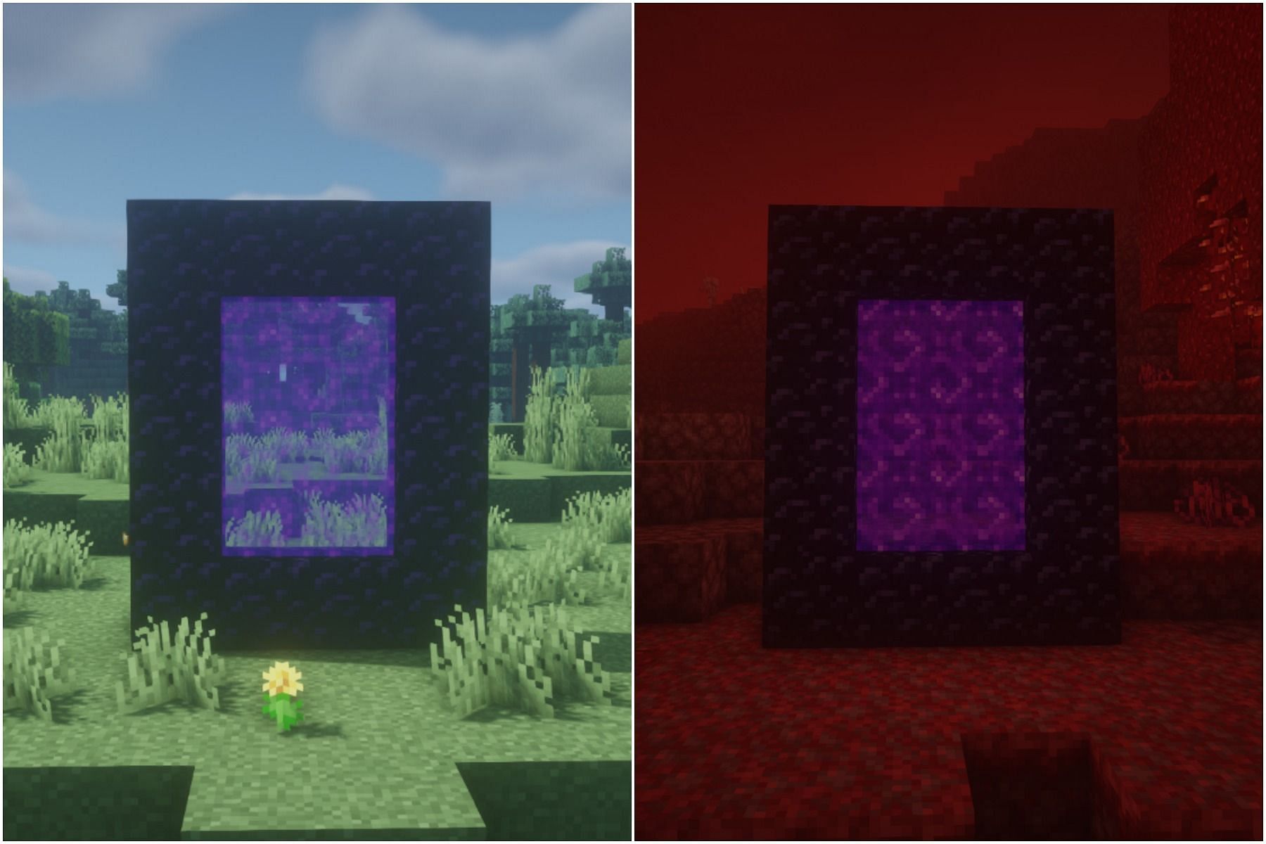 Nether portals in the Overworld and the Nether in Minecraft (Image via Minecraft)