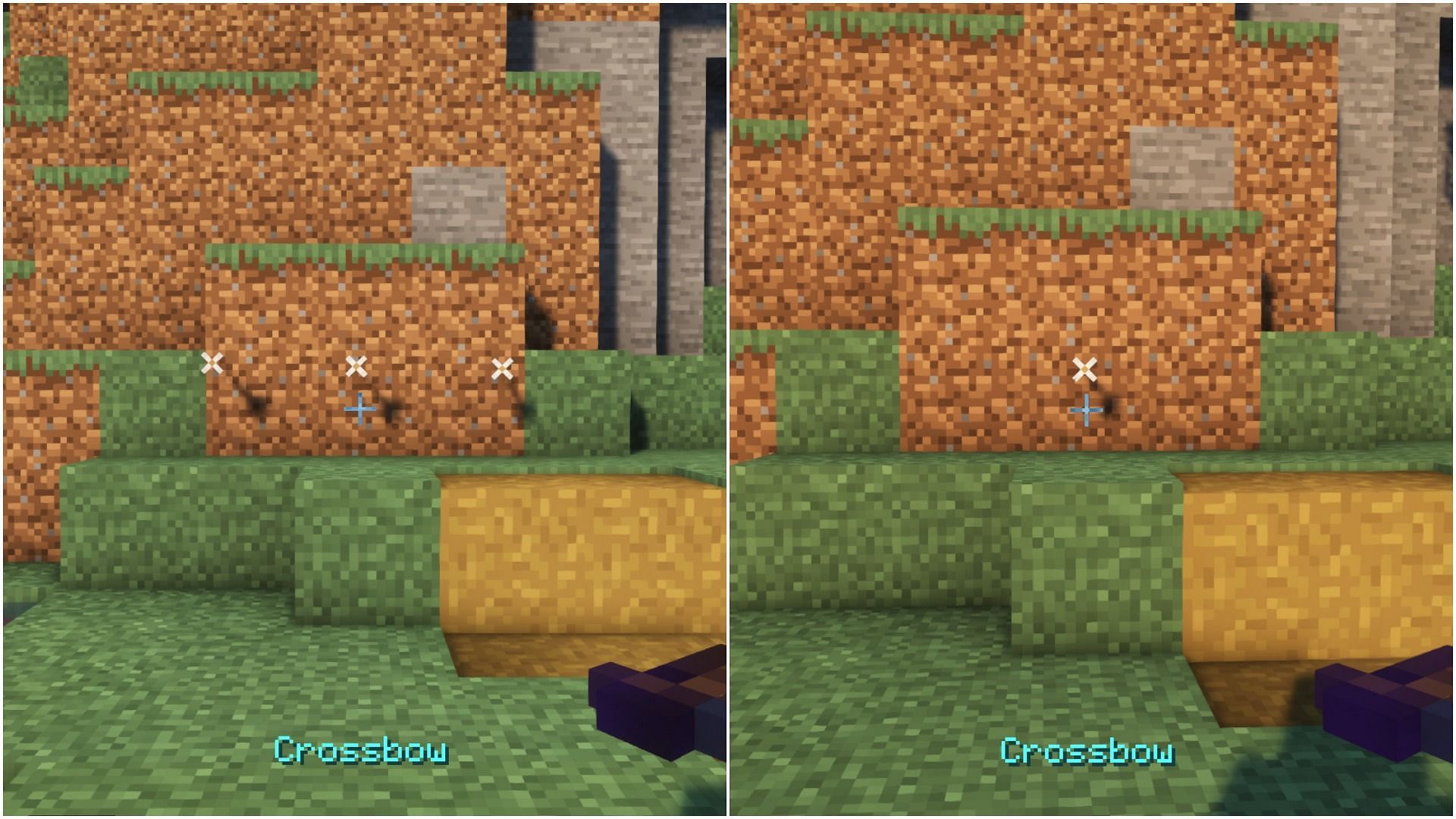 Arrows shot from Multishot vs Pierce (Image via Minecraft)