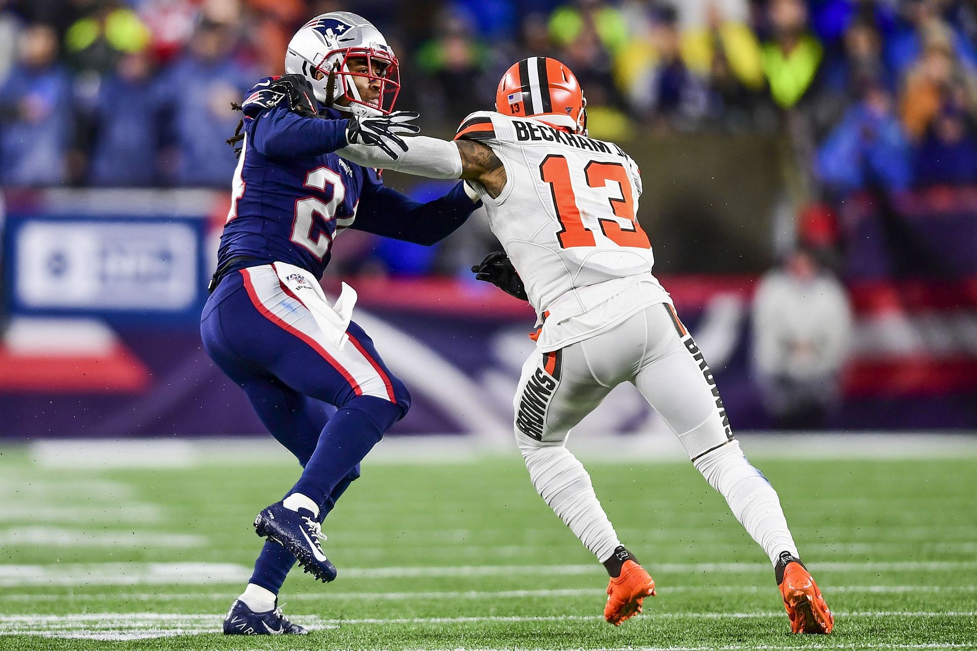 Odell Beckham Jr. of the Cleveland Browns v the New England Patriots