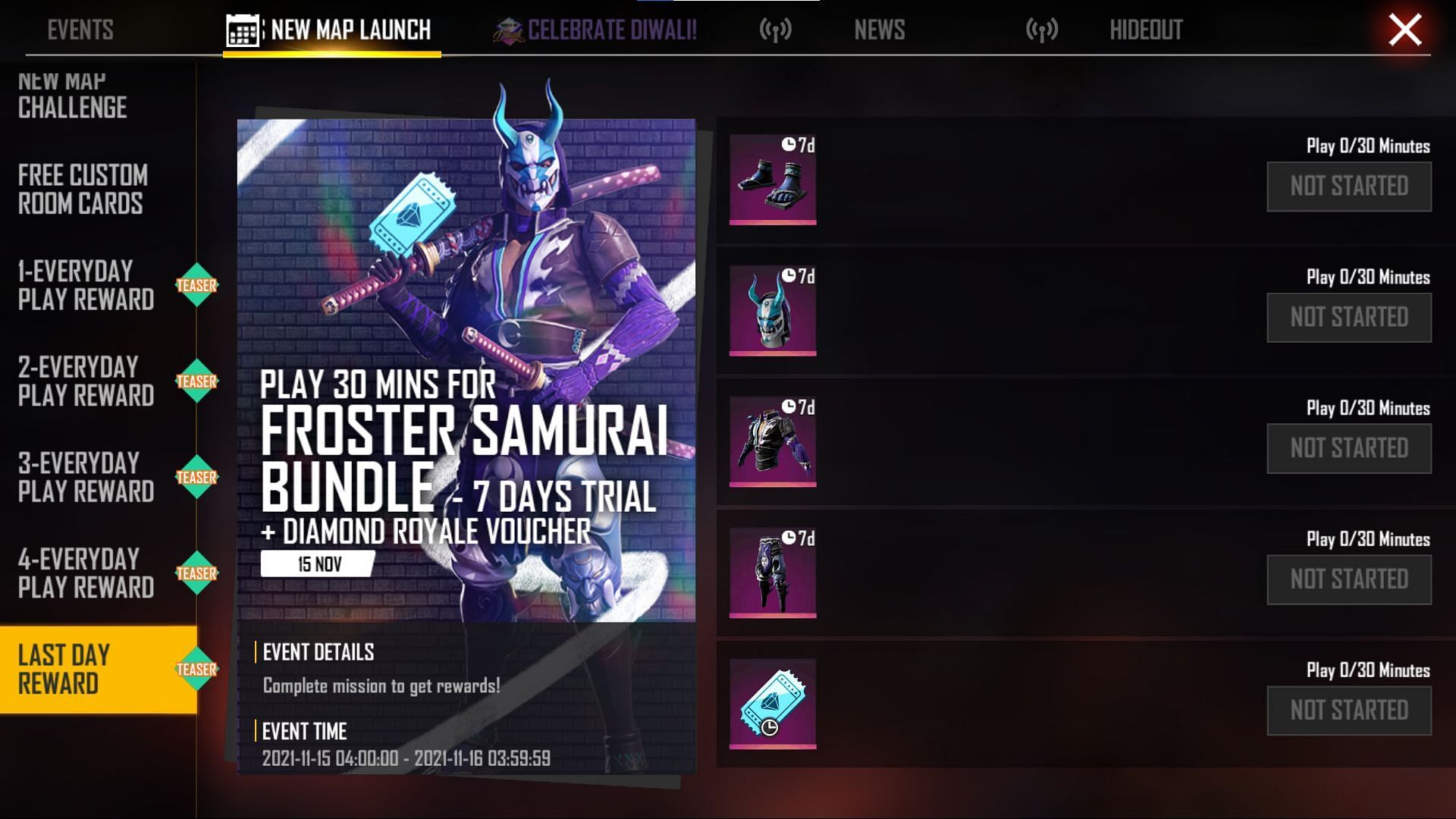 Last Day Reward event in Free Fire provides a seven-day trial of the bundle (Image via Free Fire)