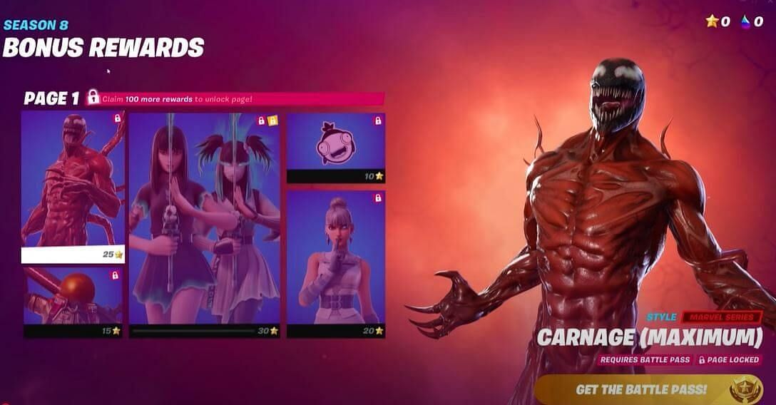 Maximum Carnage is available on the first page of the extra rewards. (Image via Epic Games)