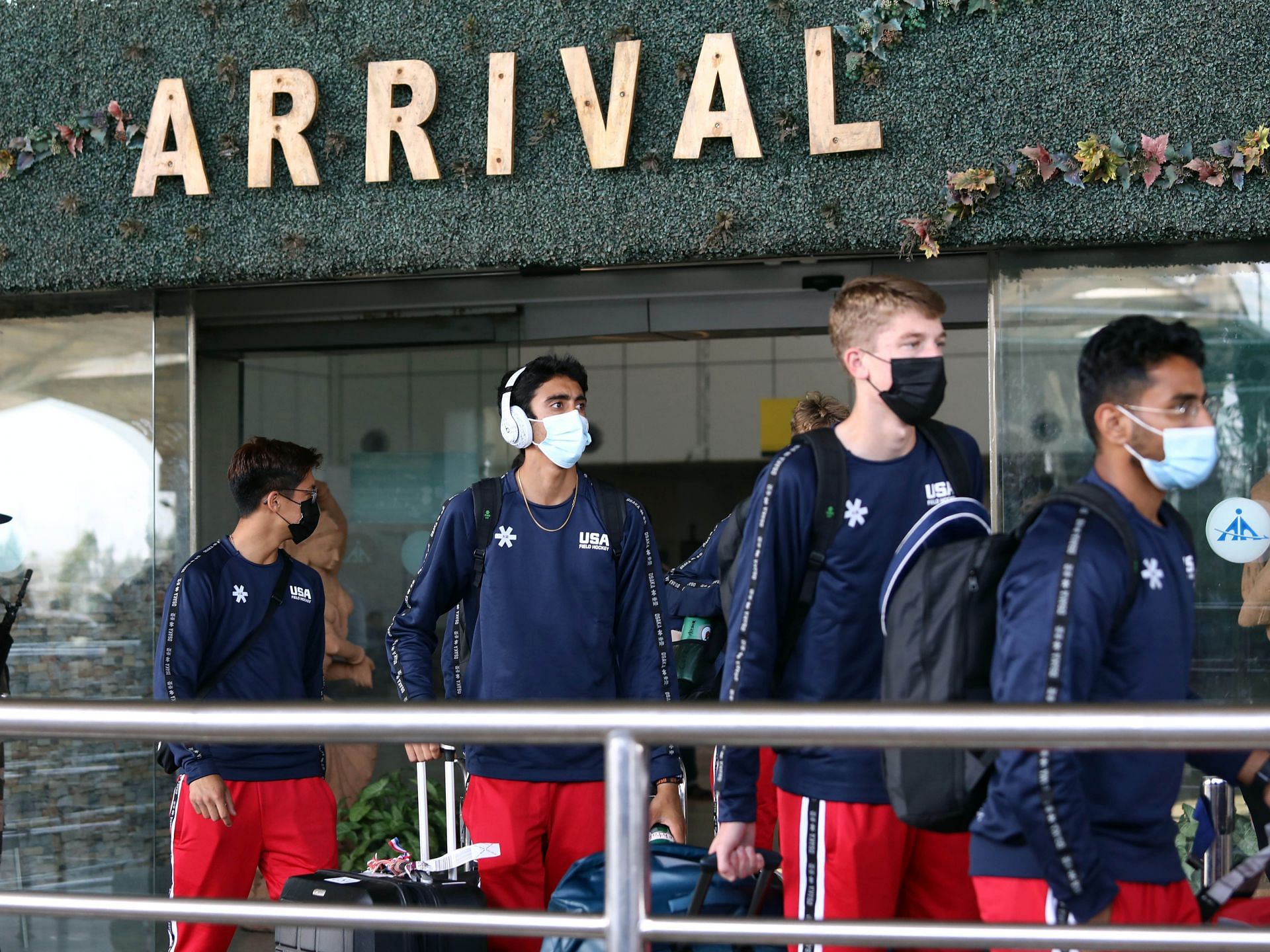 Members of the USA junior hockey team arriving in Bhubaneshwar on Thursday. (PC: Hockey India)