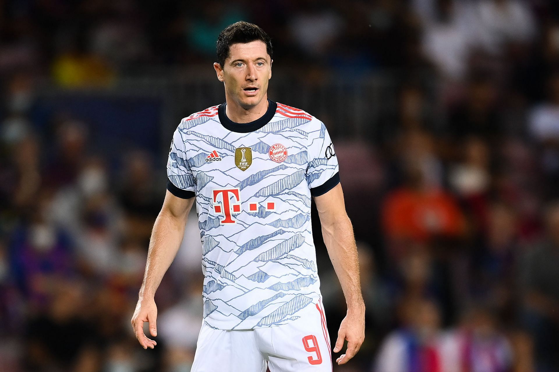 Robert Lewandowski in action for Bayern Munich during their Champions League group game against Barcelona