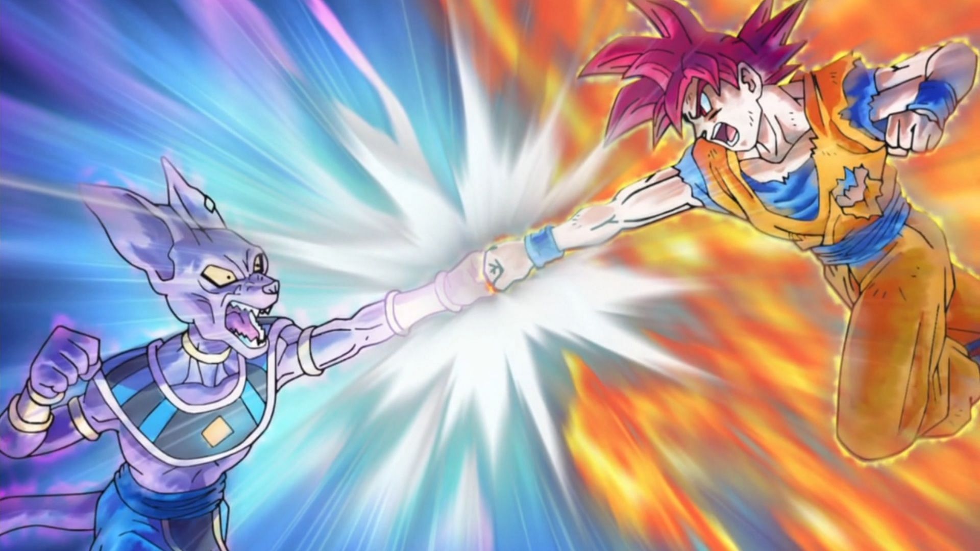 Goku and Beerus clash in promotional art for the Dragon Ball Super manga. (Image via Shueisha)