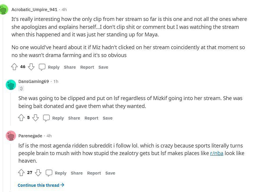 Reactions to QTCinderella&rsquo;s comments (Image via r/LivestreamFail, Reddit)