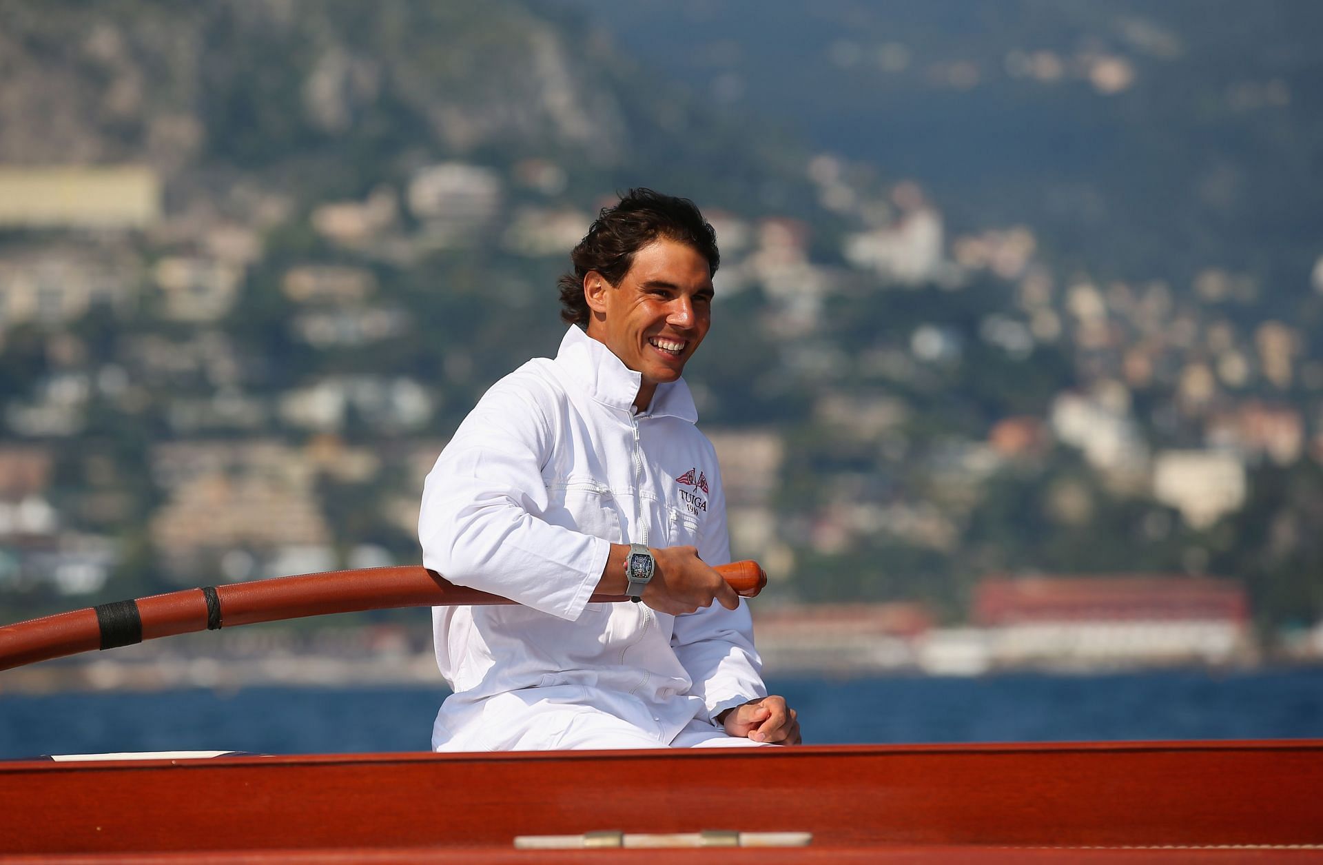 Rafael Nadal sails a boat ahead of the 2014 Monte Carlo Masters