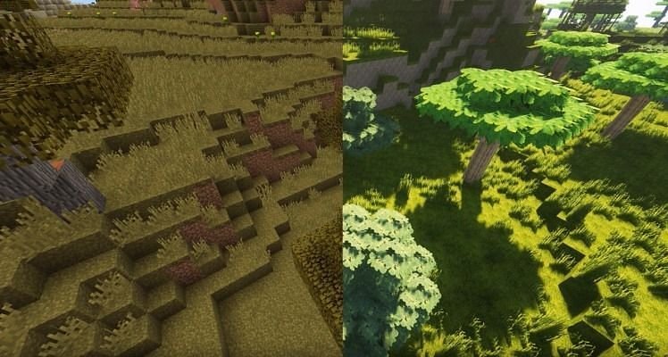 Normal vs Shaders (Image via Minecraft)