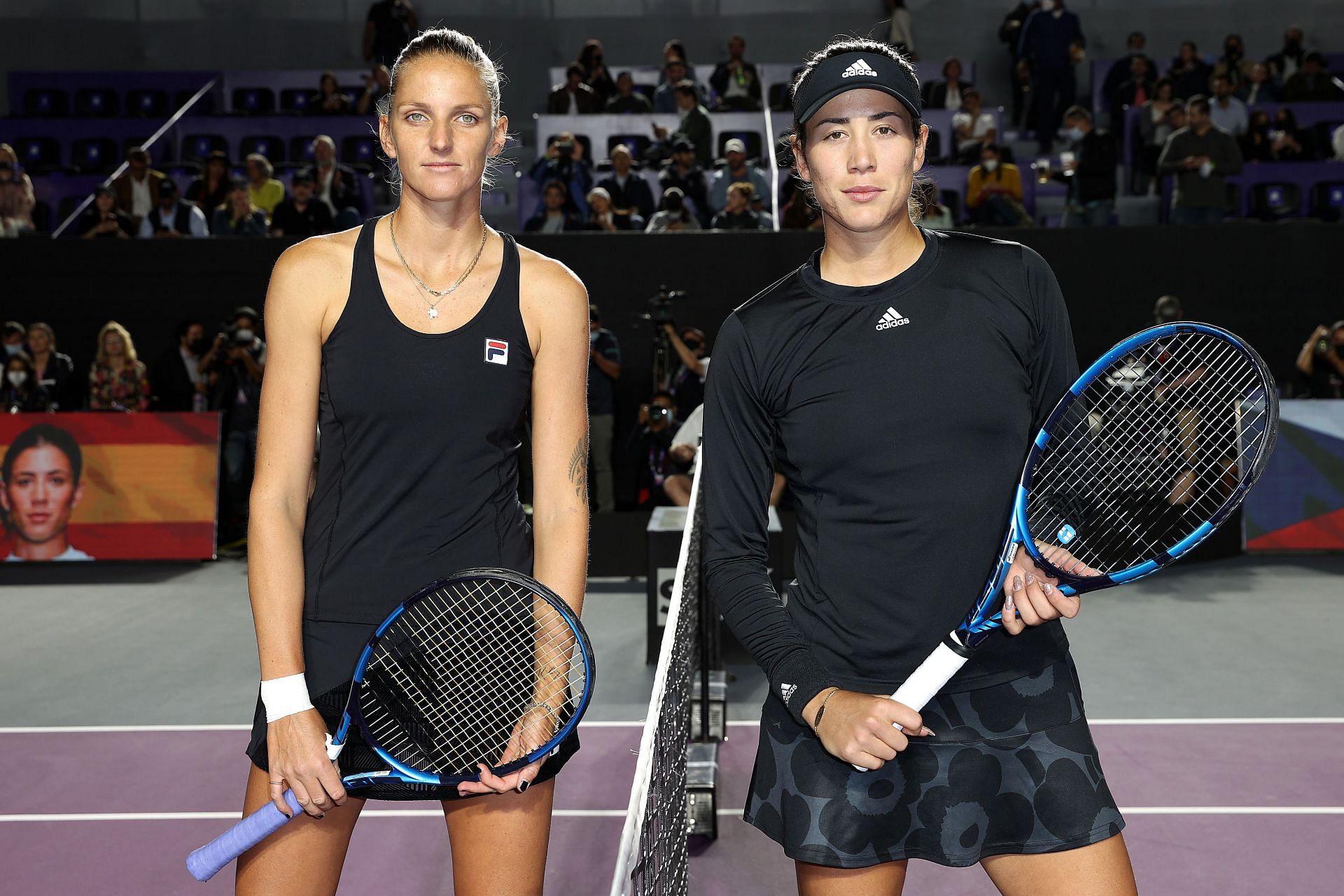 Karolina Pliskova (L) &amp; Garbine Muguruza ahead of their WTA Finals 2021 match