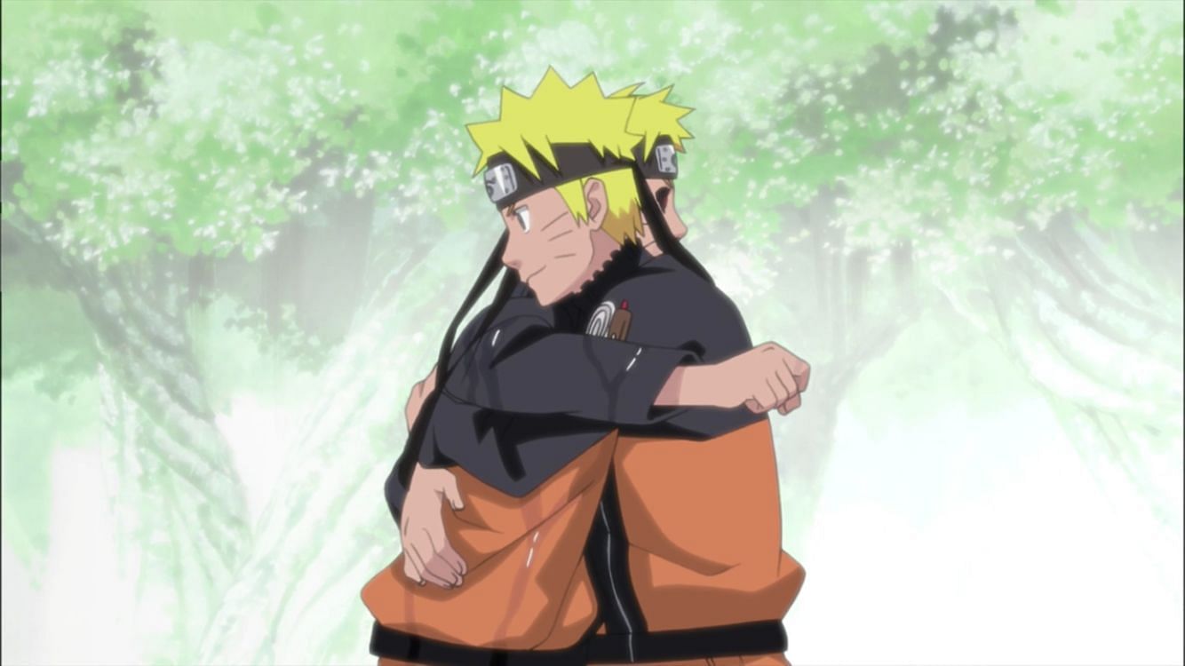 Naruto comforts his dark side, as seen during his Nine Tails chakra training in Naruto Shippuden. (Image via Studio Pierrot)