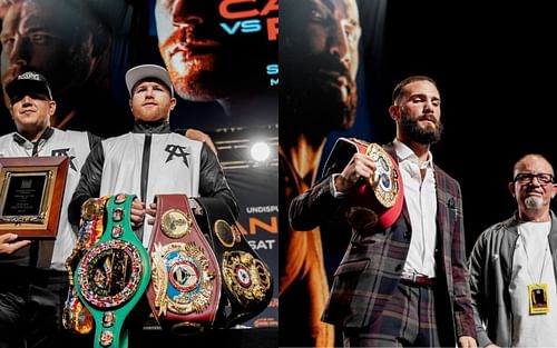 Canelo Alvarez (left) and Caleb Plant (right) [Image courtesy: @showtimeboxing on Instagram]