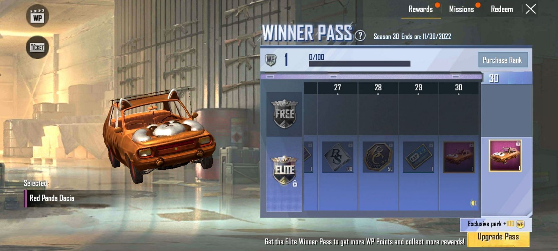 On the highest level, gamers will get the Dacia skin (Image via PUBG Mobile Lite)