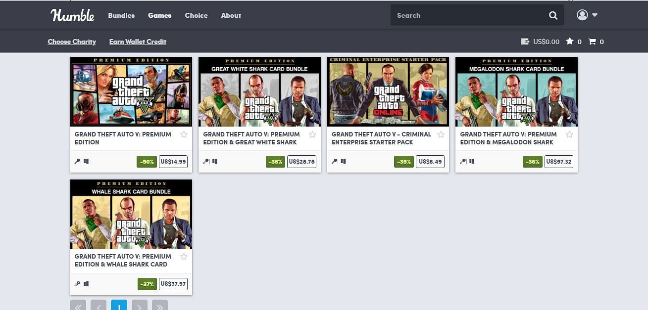 All purchase options for GTA 5 (Image via The Humble Store)