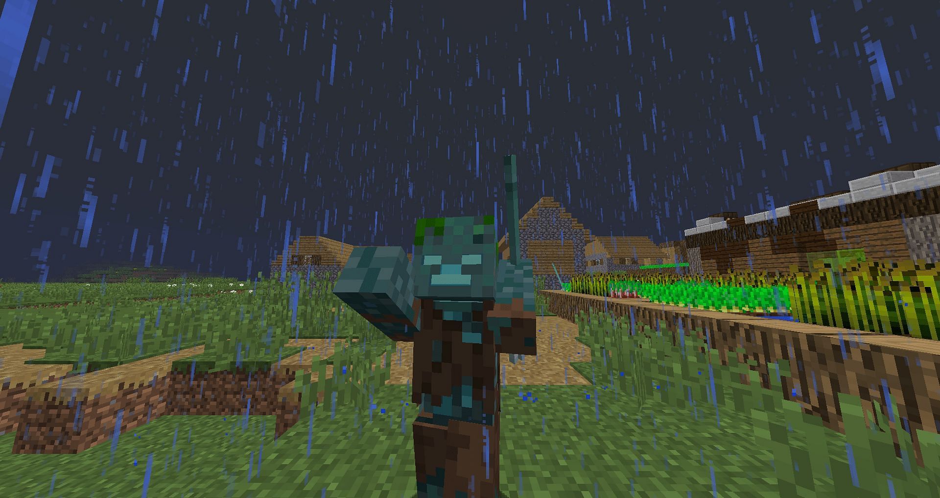 A drowned zombie that has left its body of water and treads on land (Image via Mojang)