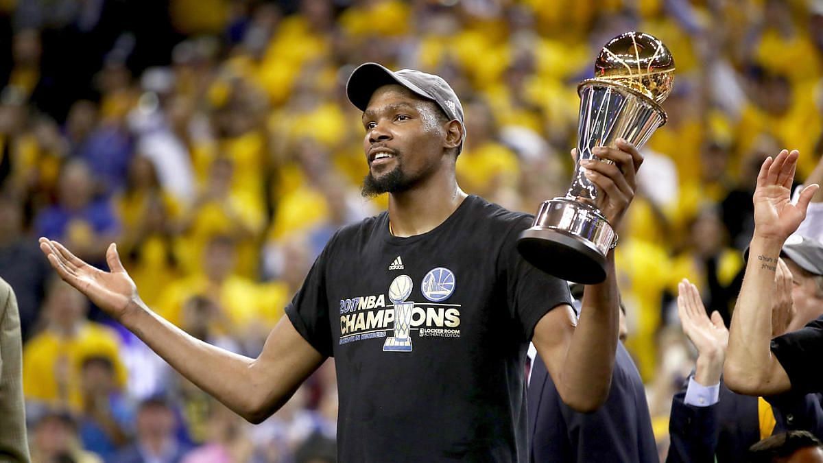 Kevin Durant winning the 2017 Finals MVP as a member of the Golden State Warriors