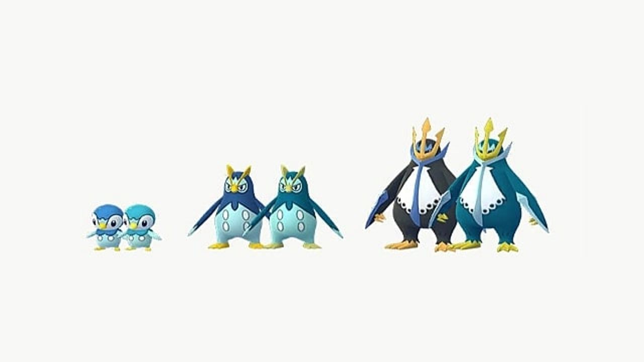 Piplup and its evolutions compared with their shiny counterparts (Image via Niantic)