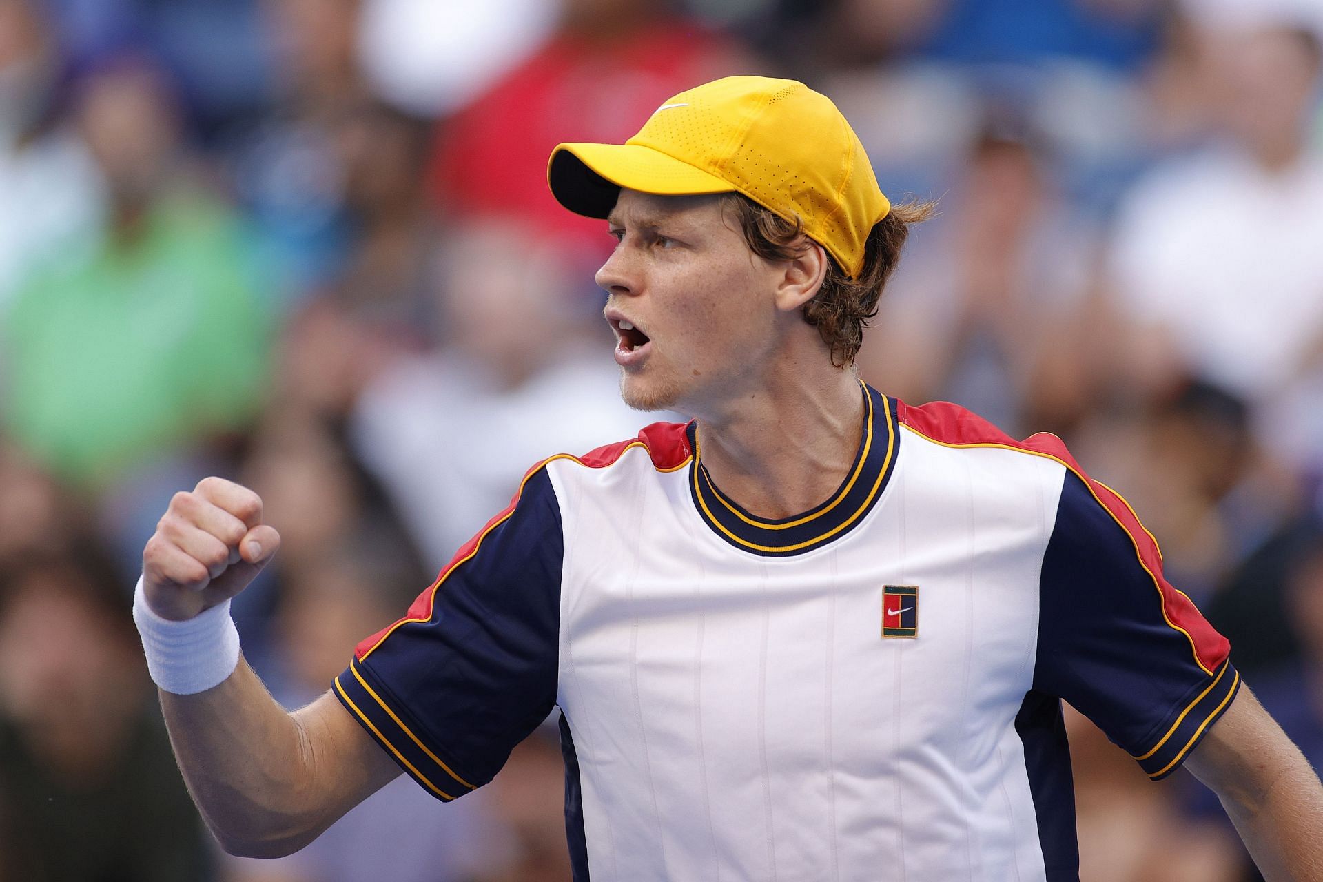 Jannik Sinner celebrates a point at the 2021 US Open