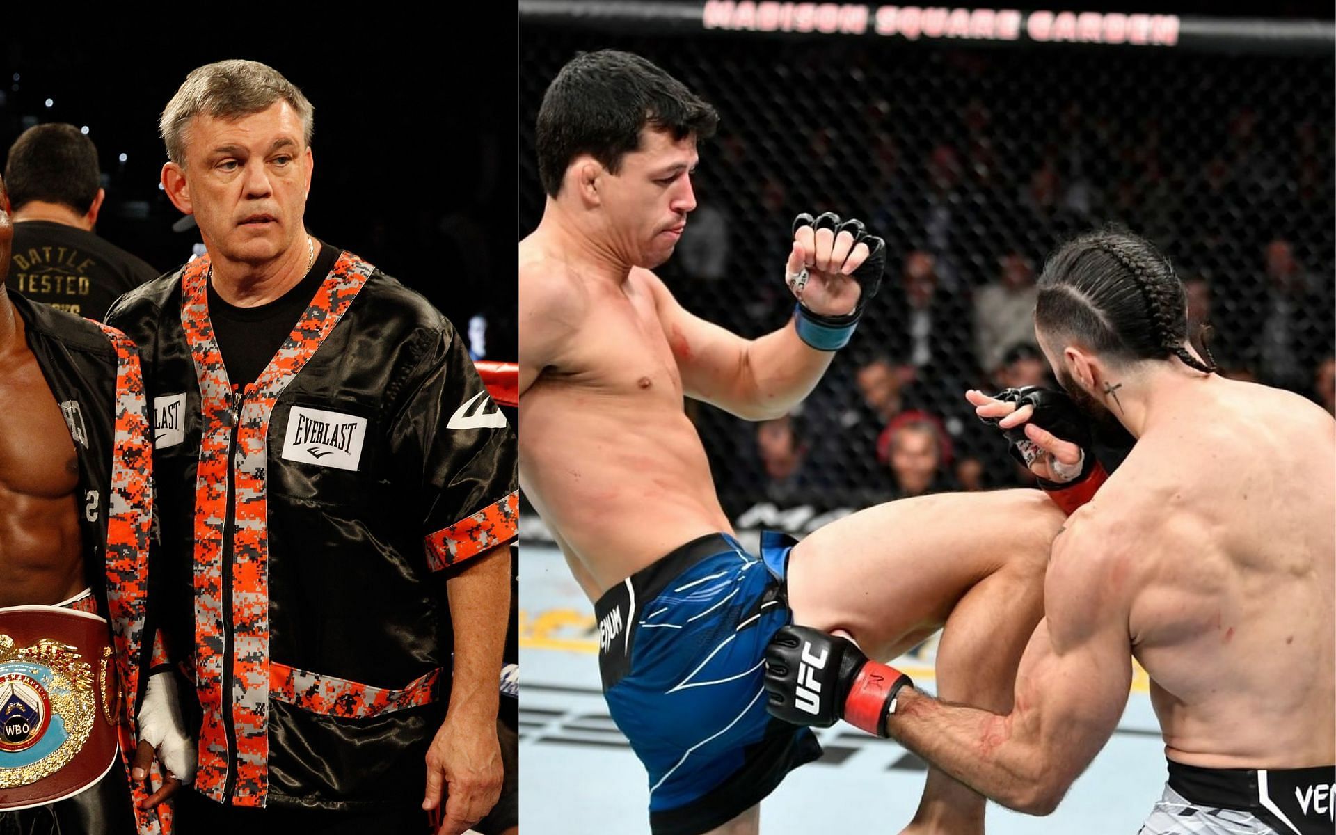 Teddy Atlas (left) and action from the Billy Quarantillo vs. Shane Burgos UFC 268 fight (right; Image Credit: @ufc on Instagram)