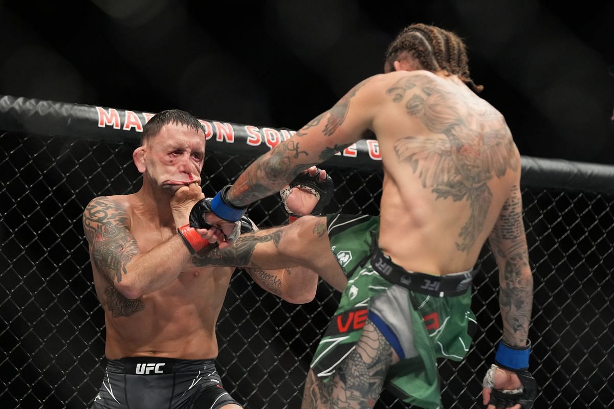 Marlon Vera appeared to turn Frankie Edgar&#039;s face into rubber with a brutal front kick at UFC 268