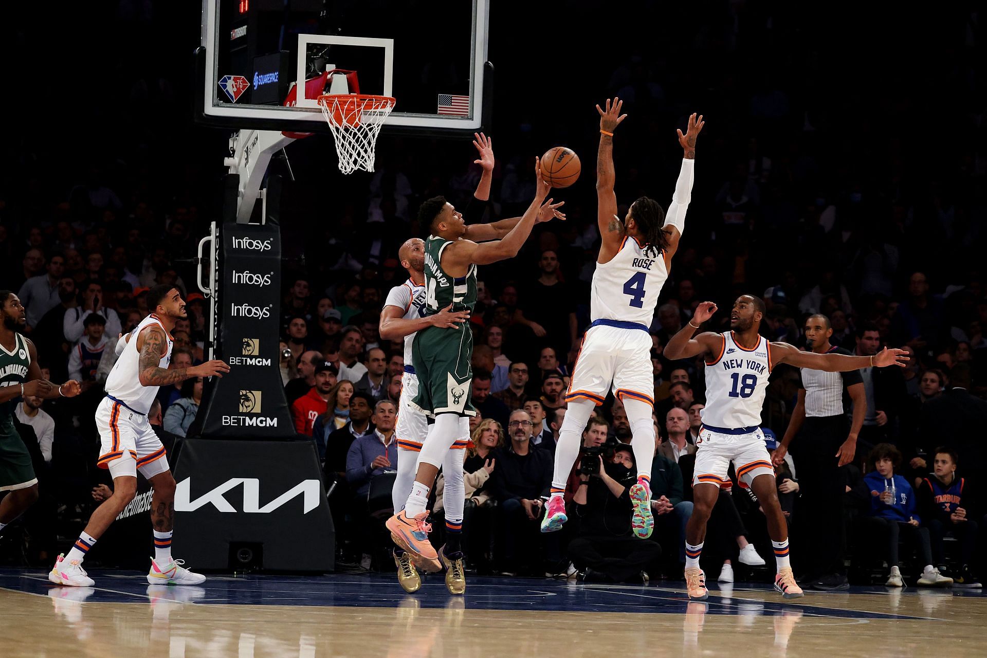 The Milwaukee Bucks in action against the New York Knicks.