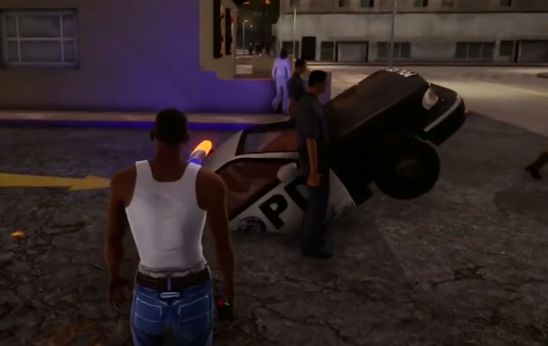 The floor seems to have swallowed the cop car (Image via Rockstar Games)