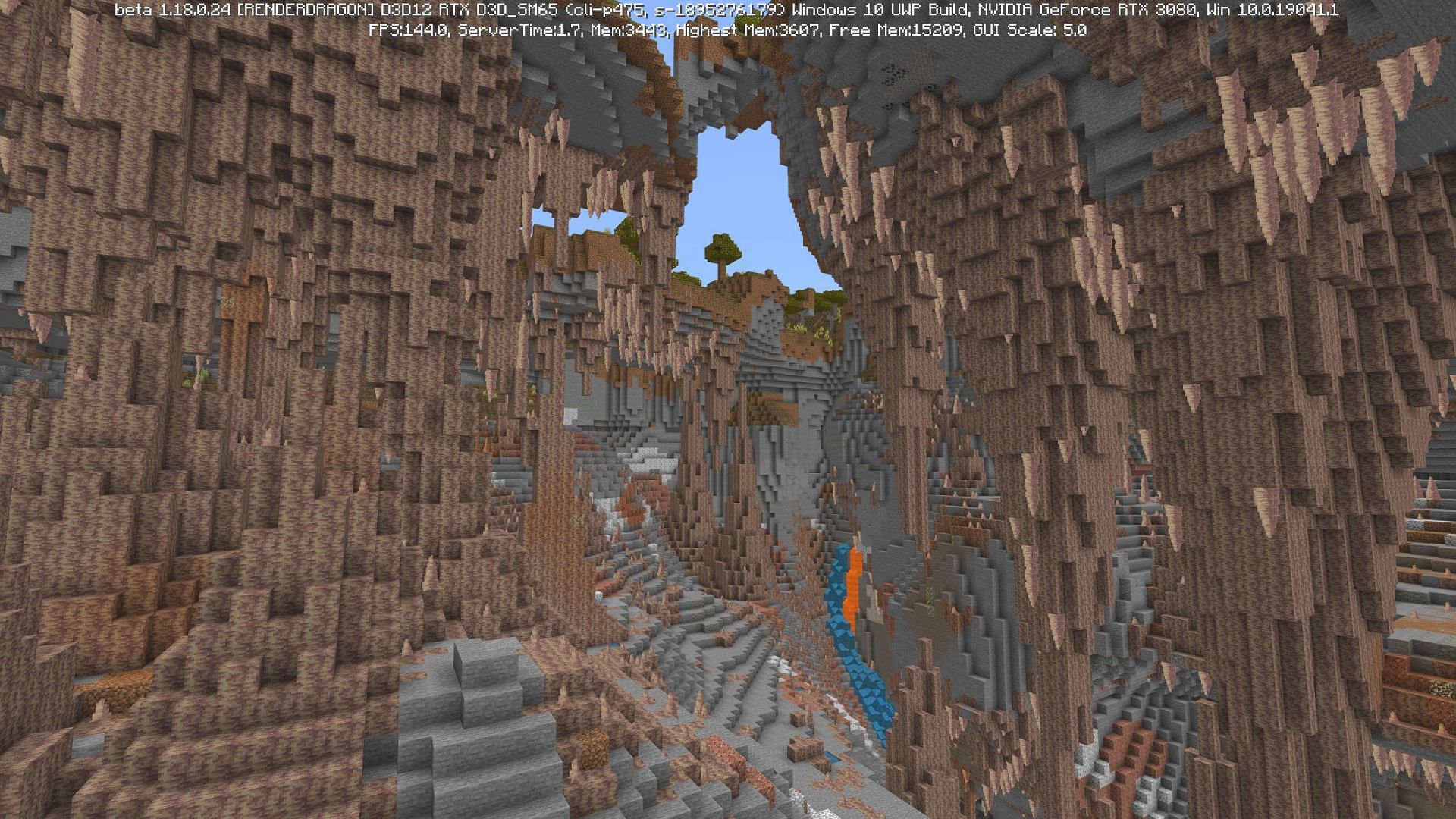 Dripstone caves, one of the two cave types in the 1.18 update (Image via Minecraft)