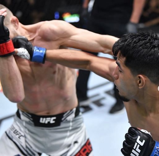 Adrian Yanez (right) in action against Davey Grant (left) (Image Credit: @UFC on Instagram)