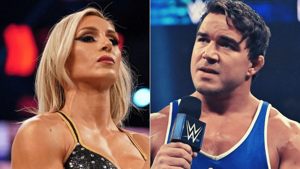 SmackDown Women&#039;s Champion Charlotte Flair(L); Chad Gable(R)