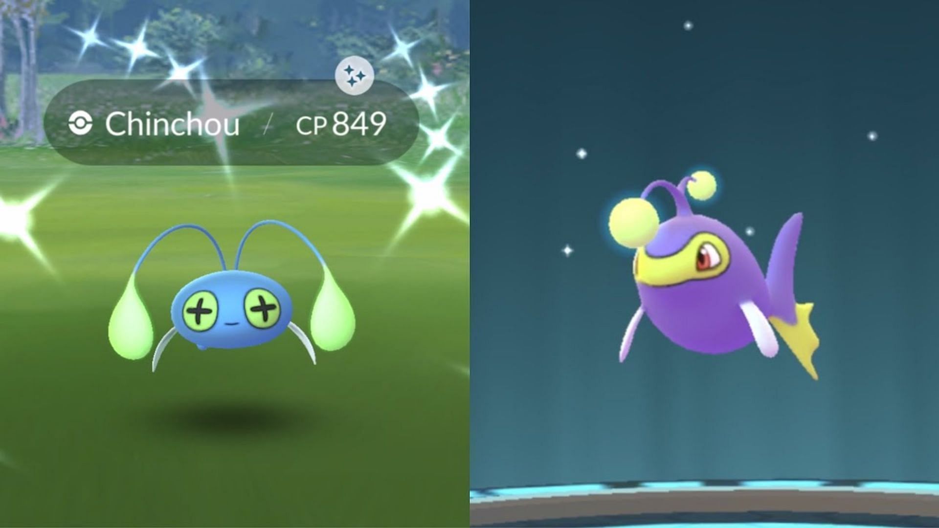 A shiny Chinchou and Lanturn as they appear in Pokemon GO (Image via Niantic)