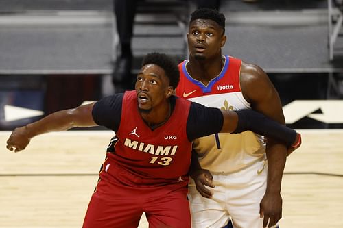 Bam Adebayo of the Miami Heat and Zion Williamson of the New Orleans Pelicans