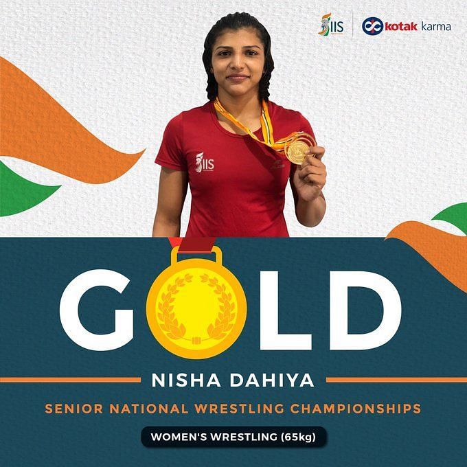 Nisha Dahiya wins gold at National Championship. (&copy;IIS/Twitter)