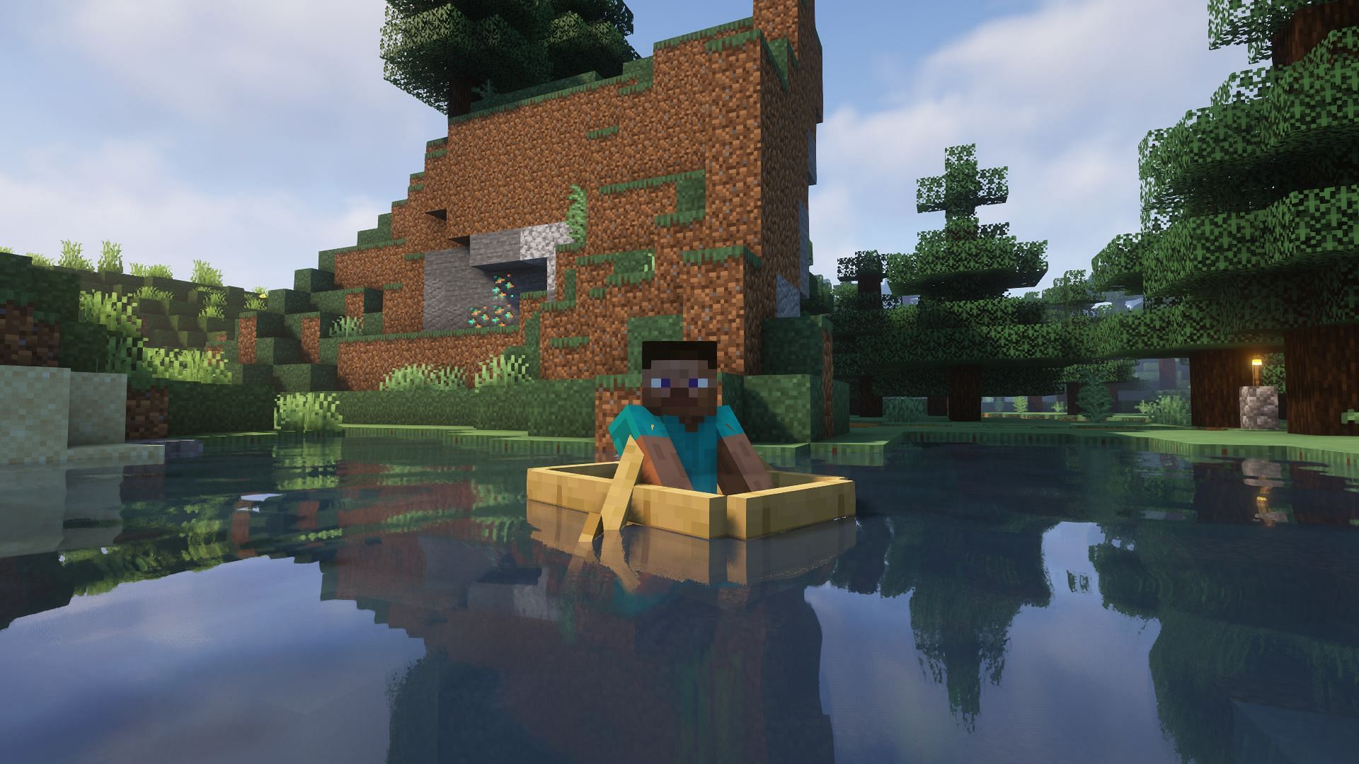 Steve in a boat (Image via Minecraft)