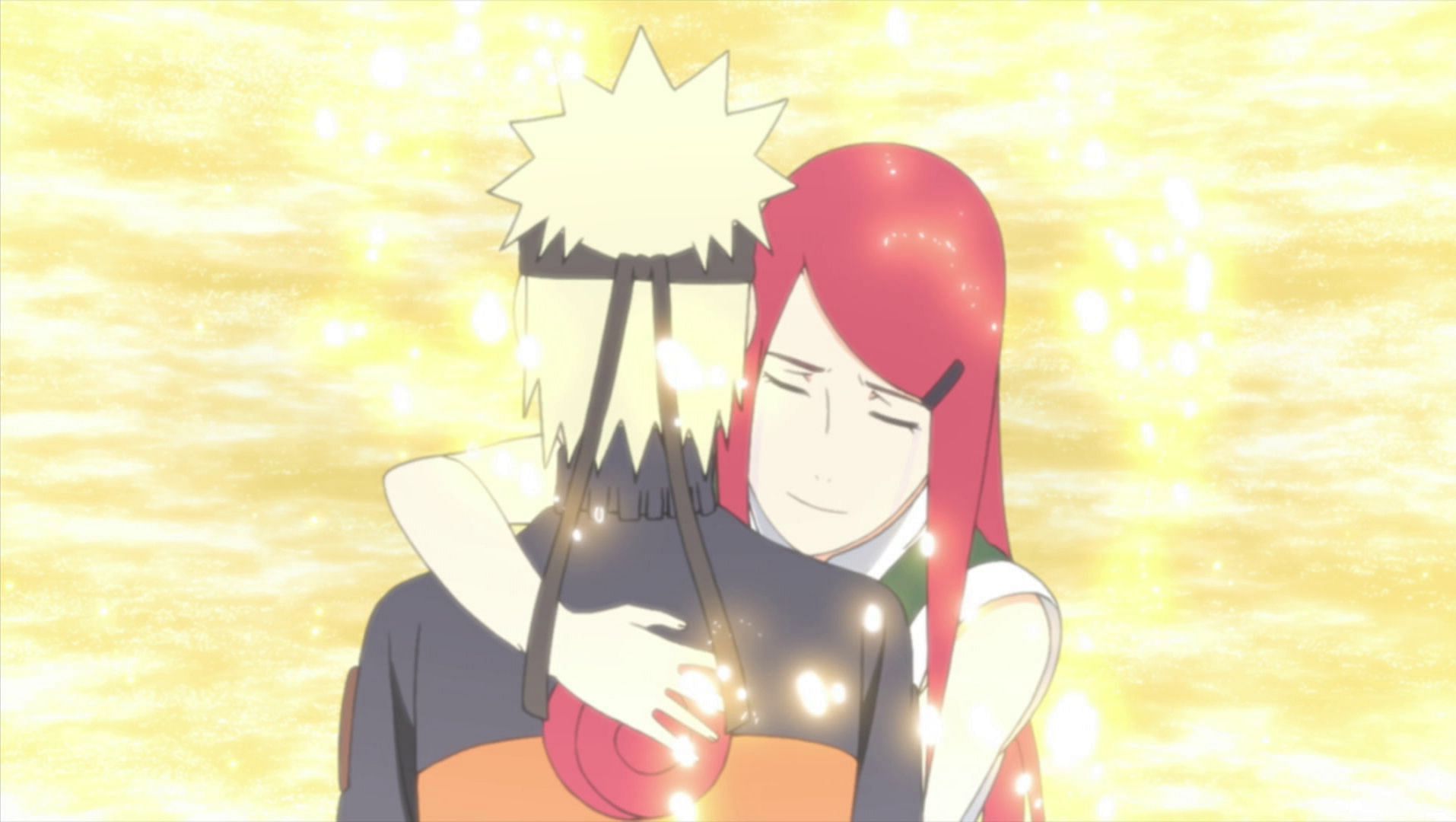 Kushina hugs Naruto as their time together comes to an end (Image via Studio Pierrot)